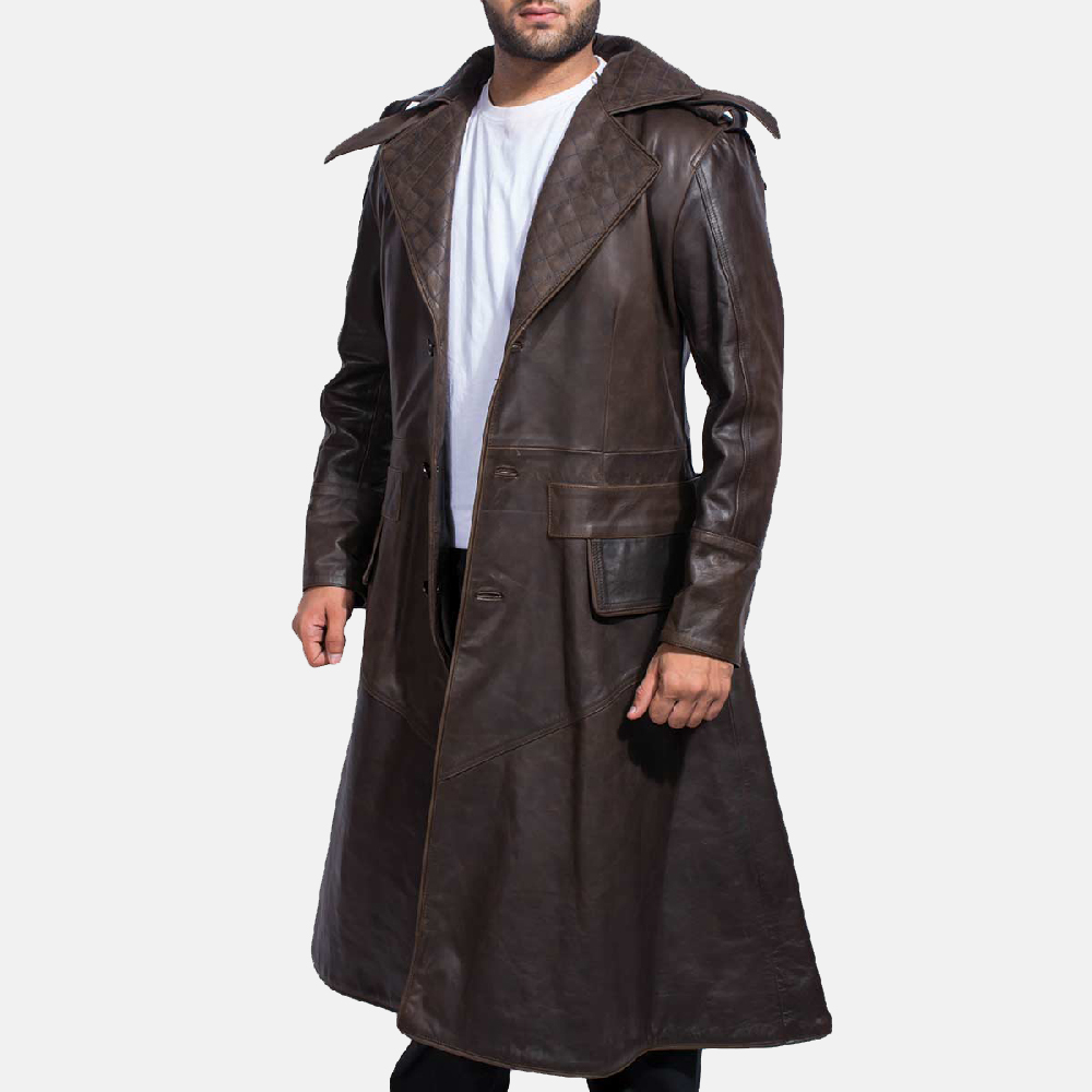 Men's Sledgehammer Brown Leather Trench Coat